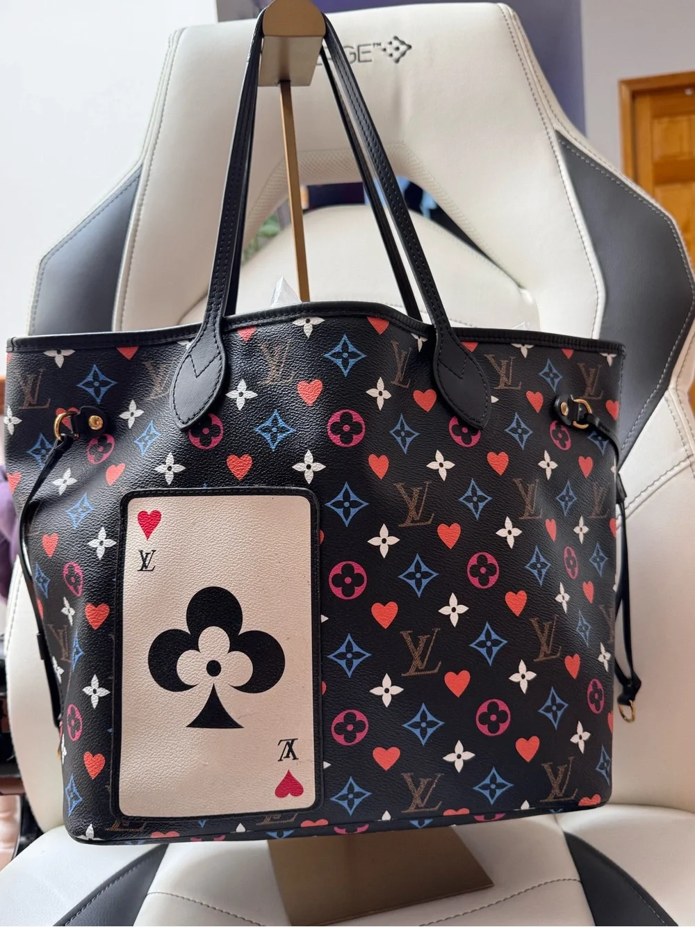 Louis Vuitton Black Monogram Playing Card Tote limited edition bag mm size